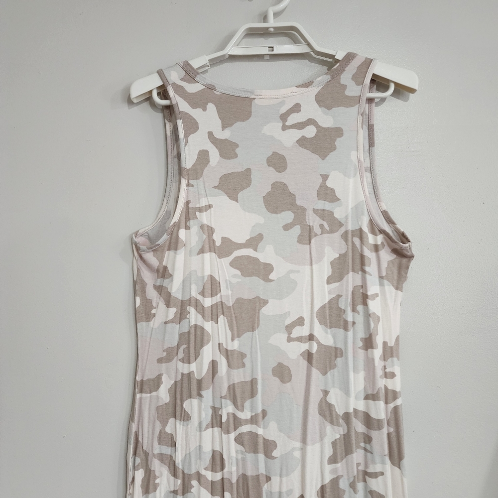 Olive & Oak Camo Knit Dress Sleeveless High Low Hem Tank V Neck Pastels Earth - Picture 8 of 11
